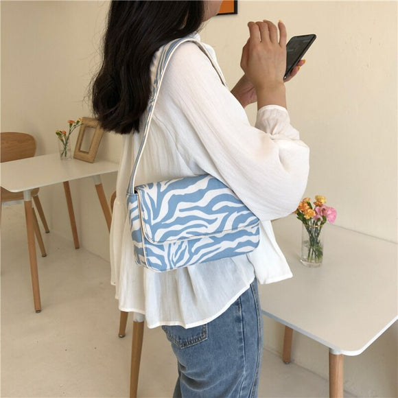 Blue Zebra Pattern Shoulder Bag