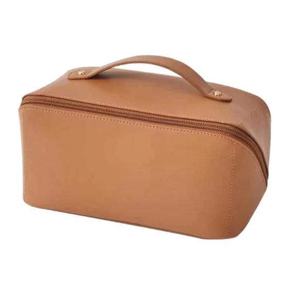 Diagonal Zipper Leather Make-up Bag