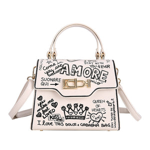 Leather Mini Chain Graffiti Bag