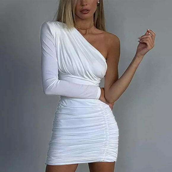 Chicago One-sleeve Ruched Mini Dress