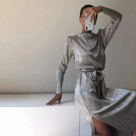 Miley Silver Pleated Gown-Anonymous The Company