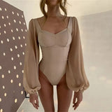 Persephone Sheer-sleeve Bodysuit