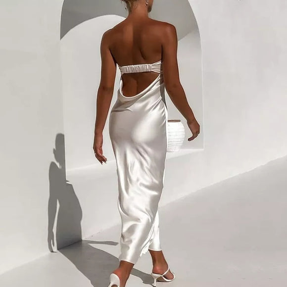 Savannah Strapless Satin Maxi Dress
