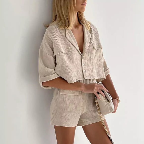 Harper Crepe Shirt-sleeve and Shorts Set