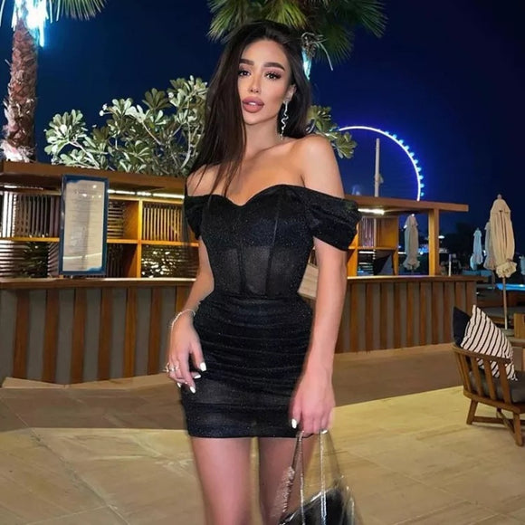Noelle Mesh Off-the-shoulder Corset Dress
