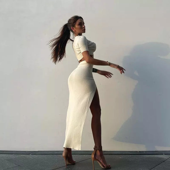 Alexis Knitted High Slit Skirt and Top