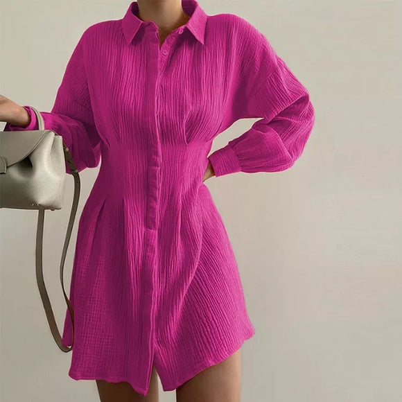 Violet Crinkle Shirt Dress-Anonymous The Company