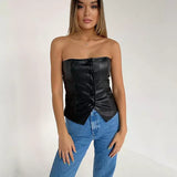 Reena Faux Leather Strapless Button-up-Anonymous The Company