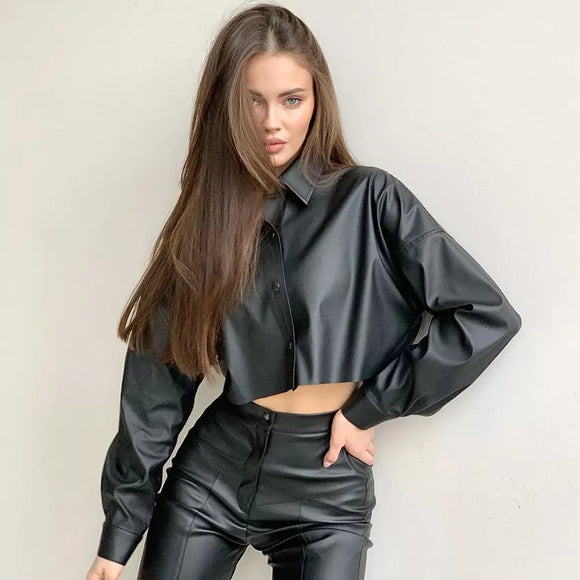 Evangeline Cropped Faux Leather Jacket