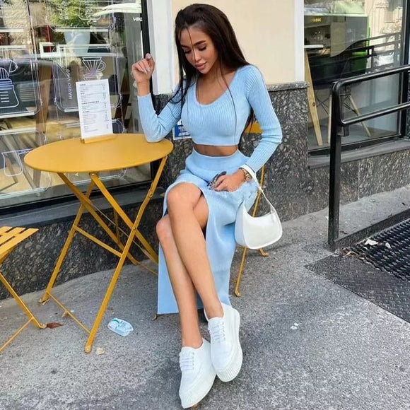 Halstyn Rib Knit Longsleeve and Skirt