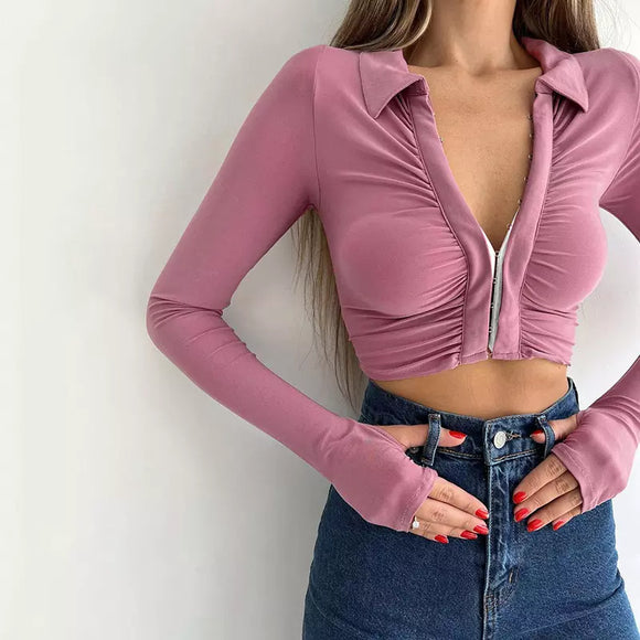 Gracie Ruched Long-sleeve Clasp Shirt