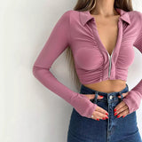 Gracie Ruched Long-sleeve Clasp Shirt