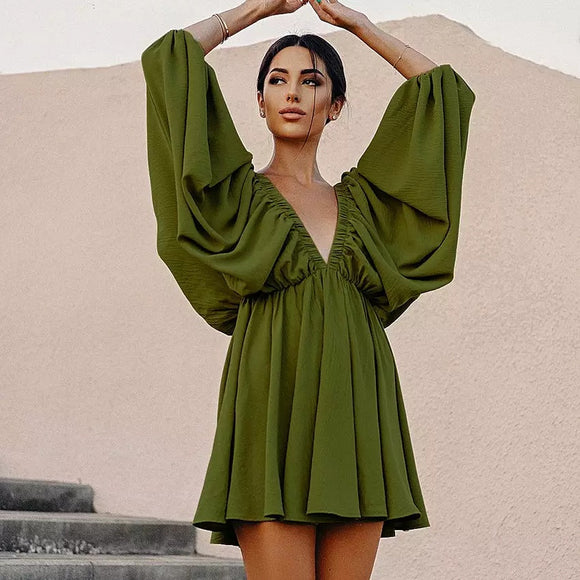 Prina Flowy V-neck Mini Dress-Anonymous The Company