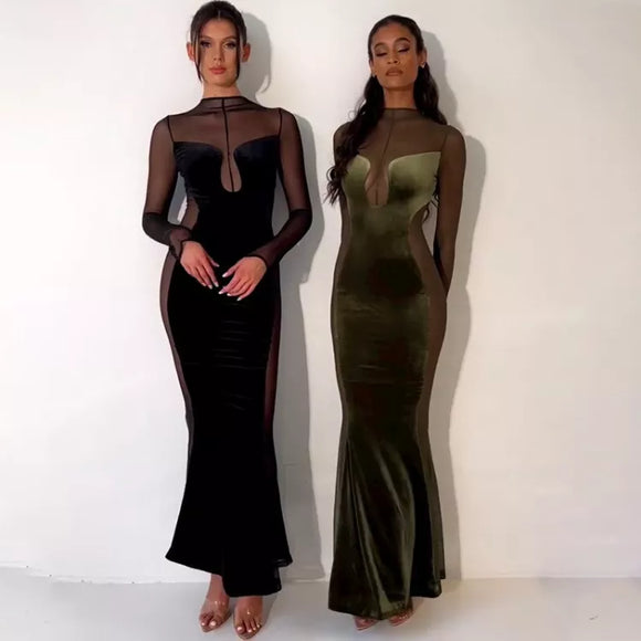 Nina Velvet & Sheer Maxi Dress-Anonymous The Company
