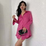 Tina Backless Satin Mini Shirt Dress
