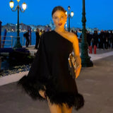 Margot Feather Sloped Shoulder Dress