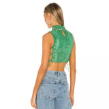Kendall Sequin Drawstring Cropped Tank Top