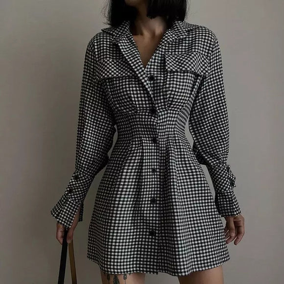 Halle Checkered Mini Shirt Dress