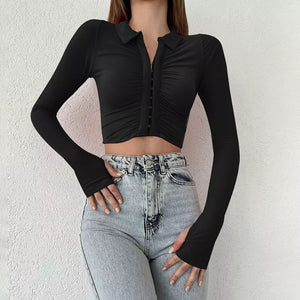 Gracie Ruched Long-sleeve Clasp Shirt
