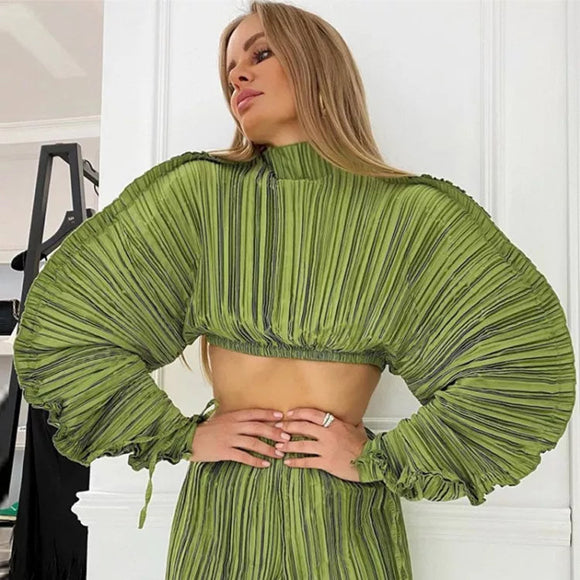 Mandy Pleated Long-sleeve Blouse